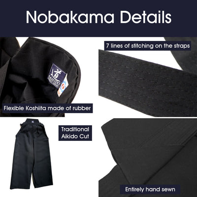 高級テトロン 合気道仕立て【野袴】 Aikido Nobakama - Flexible Koshiita, 7 lines of stitching